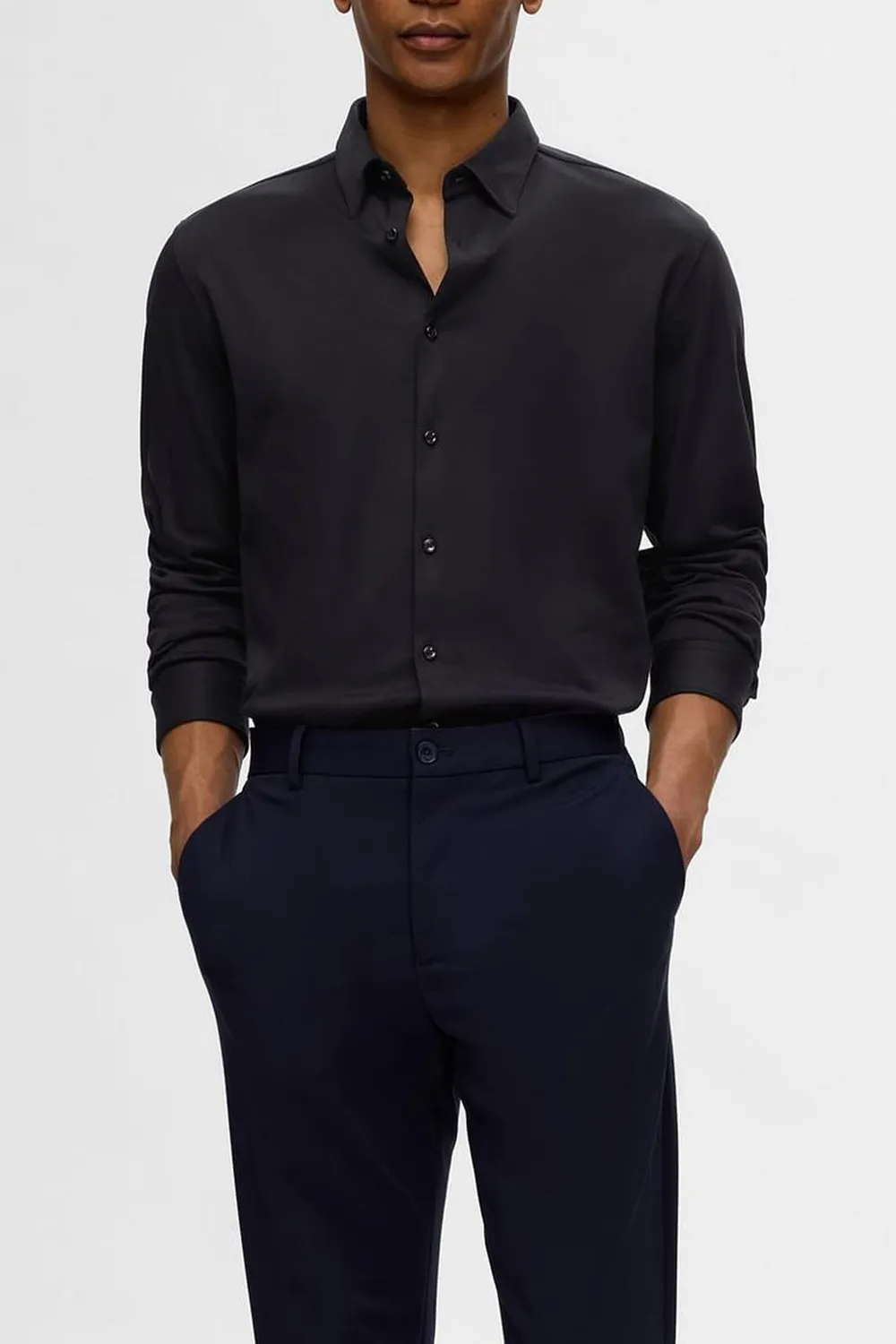 Black Jersey Slim Fit Shirt