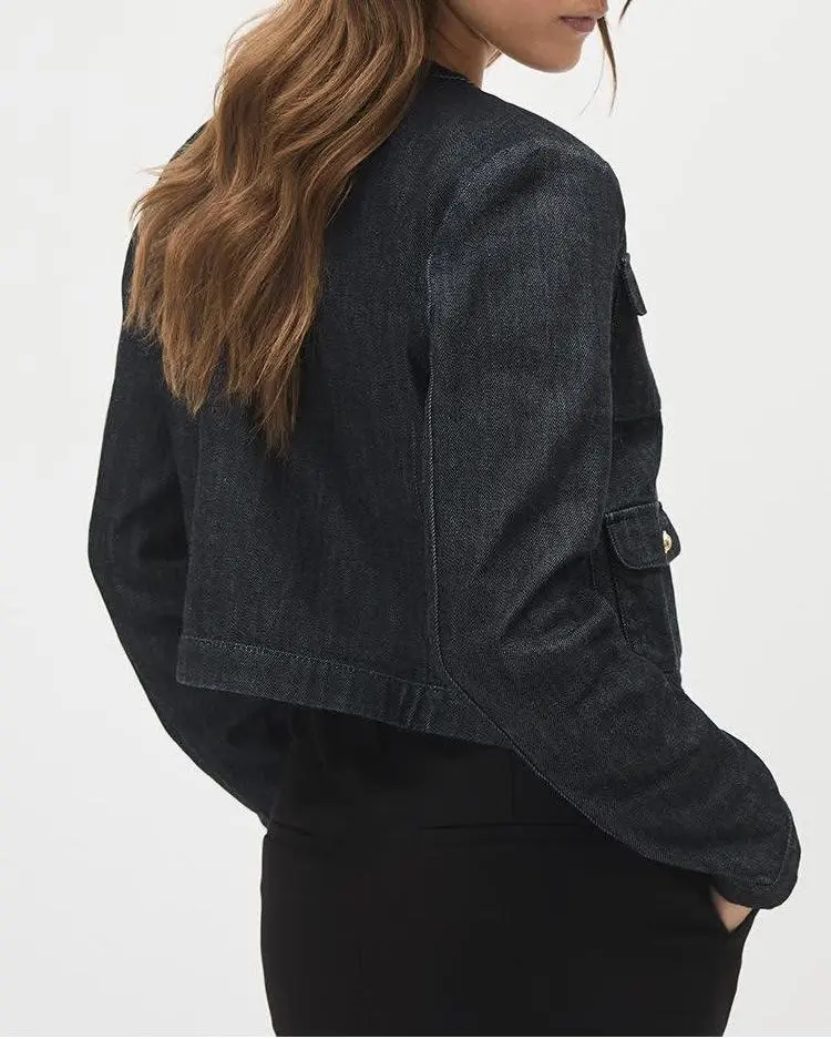 Cropped Denim Jacket With Golden Buttons