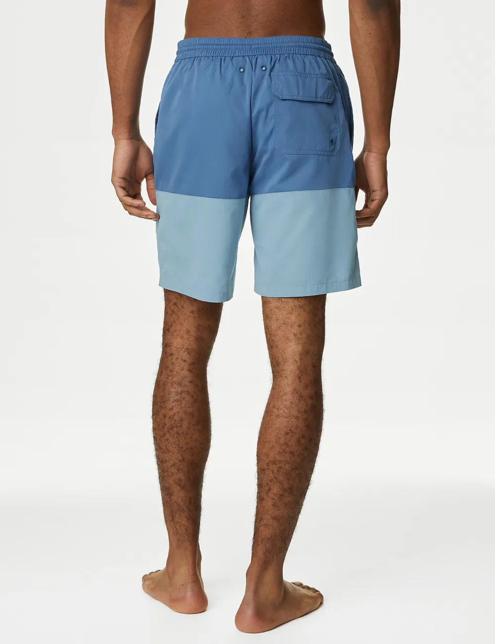 Dark blue and light blue colorblock shorts