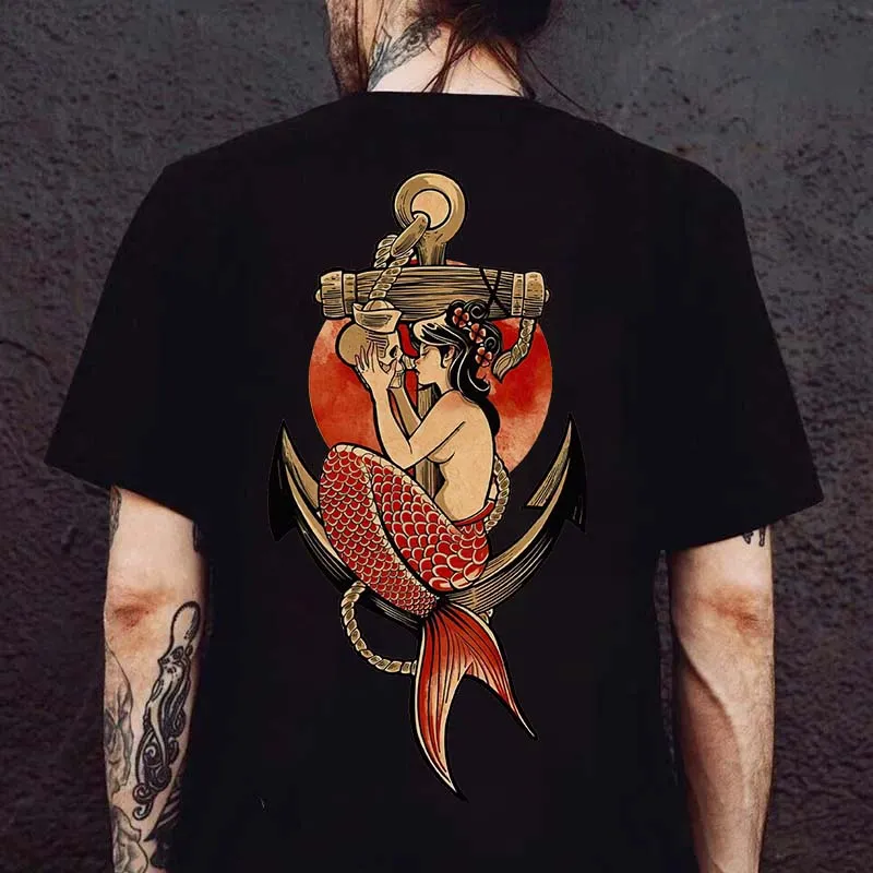 Mermaid And Anchor Printed Men's T-shirt