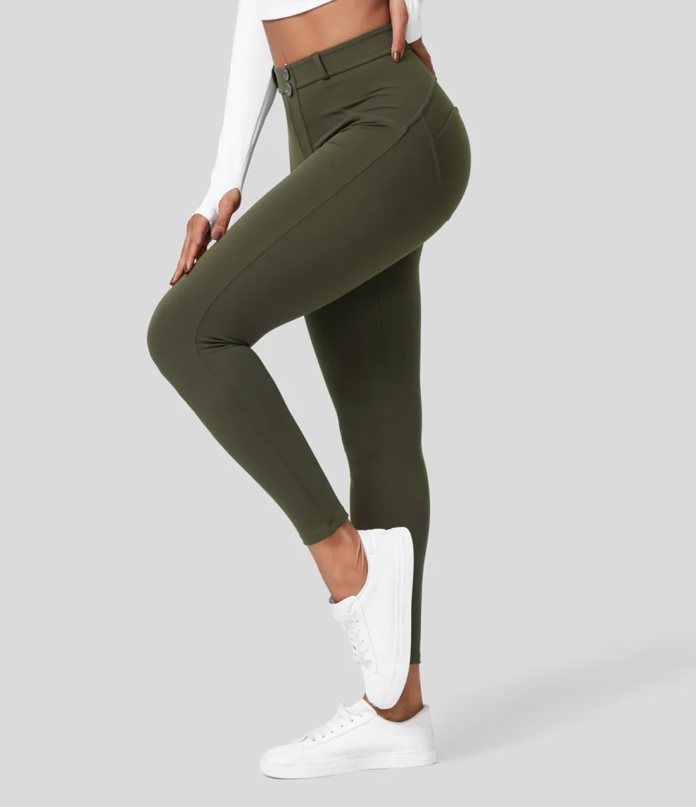Eco High Waisted Button Ruched Yoga 7/8 Leggings