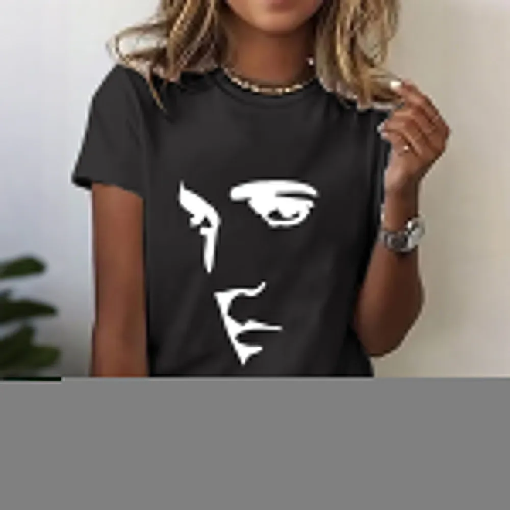 Women's Character Print Short Sleeve Round Neck Cotton T-Shirt