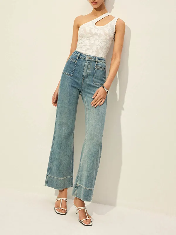 Pocketed Button Up Mid-Waist Jeans