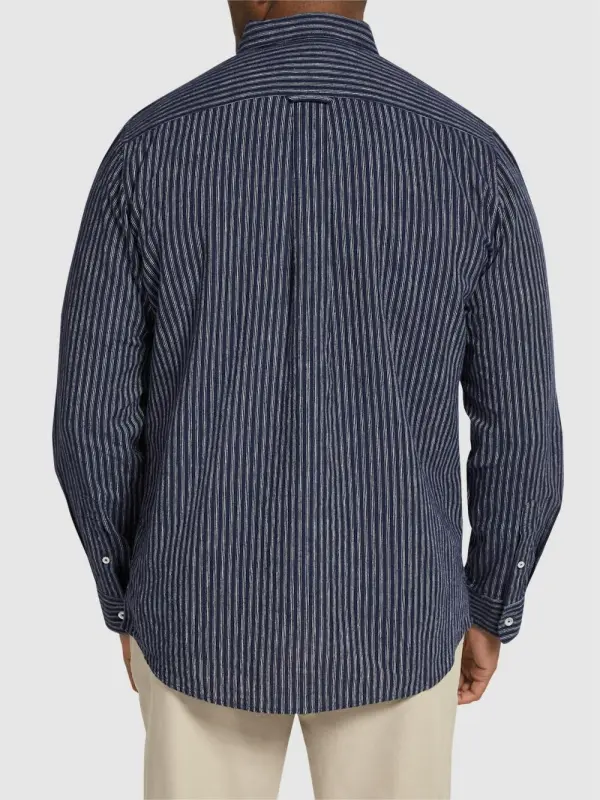 NAVY CAPRI STRIPE LINEN BLEND SHIRT