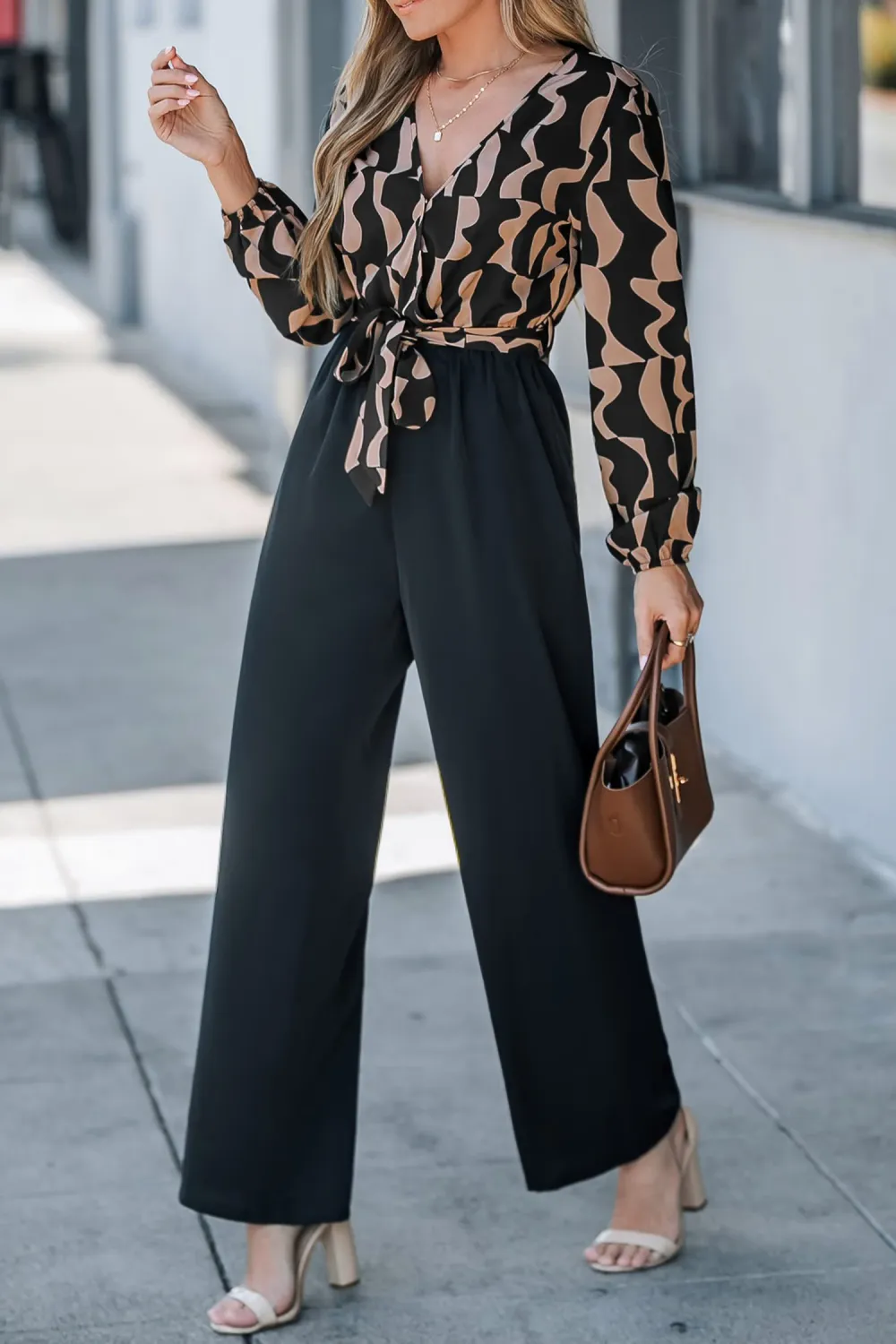 Long Sleeve Top & Tapered Leg Pants Jumpsuit