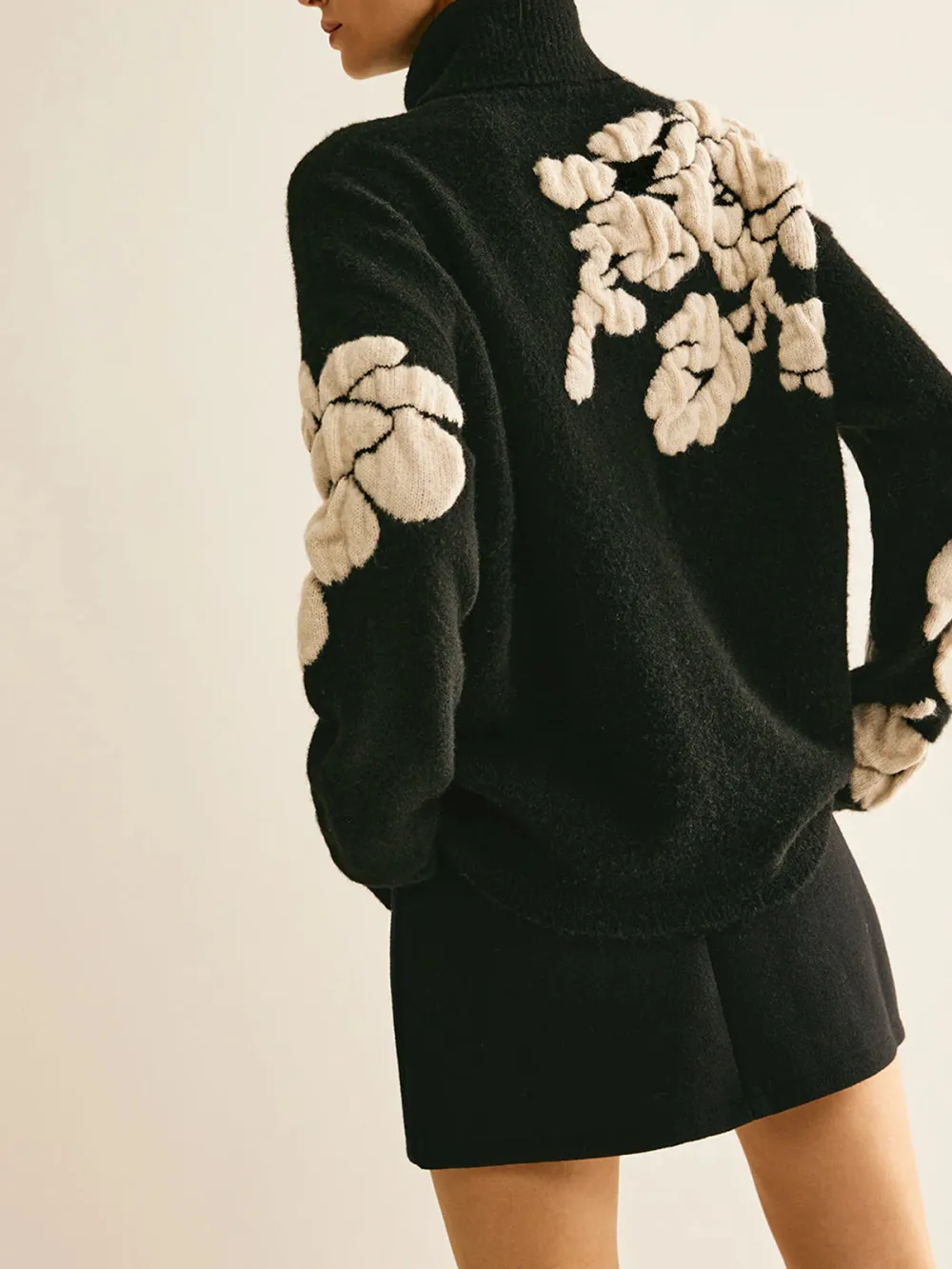 Jacquard High Neck Drop Shoulder Sweater