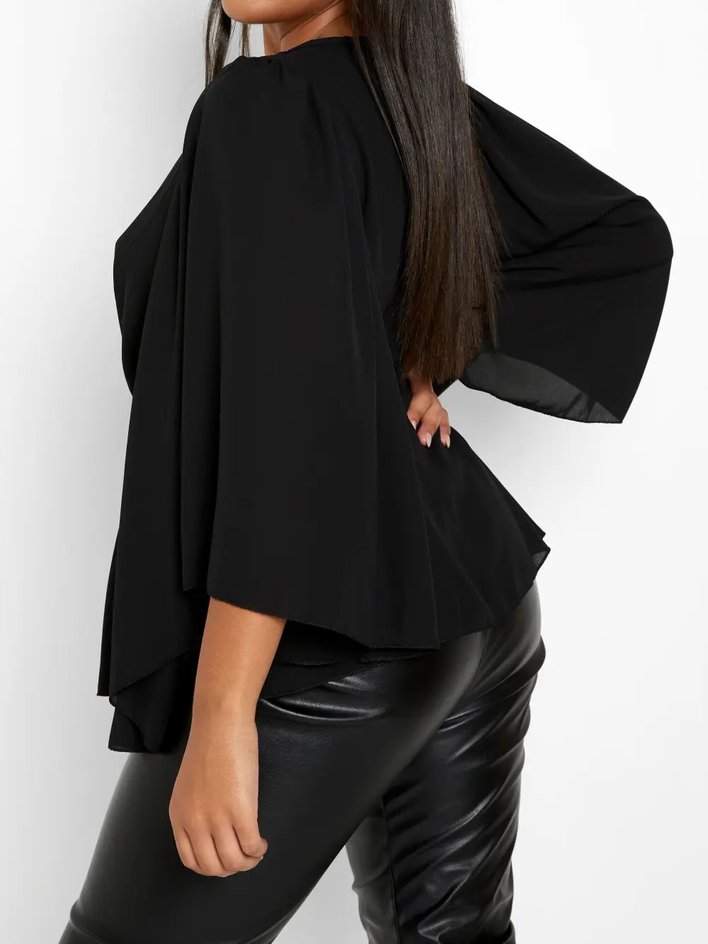 PLUS ANGEL SLEEVE WRAP PEPLUM BLOUSE