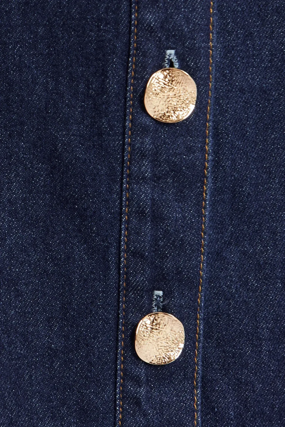 Navy Blue Button Front Denim Midi Skirt