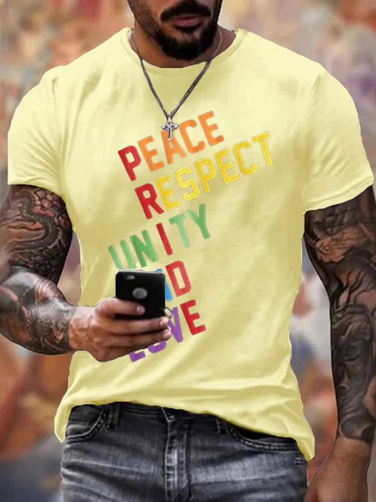 Men'S Peace Respect Unity And Love Round-Neck T-Shirt