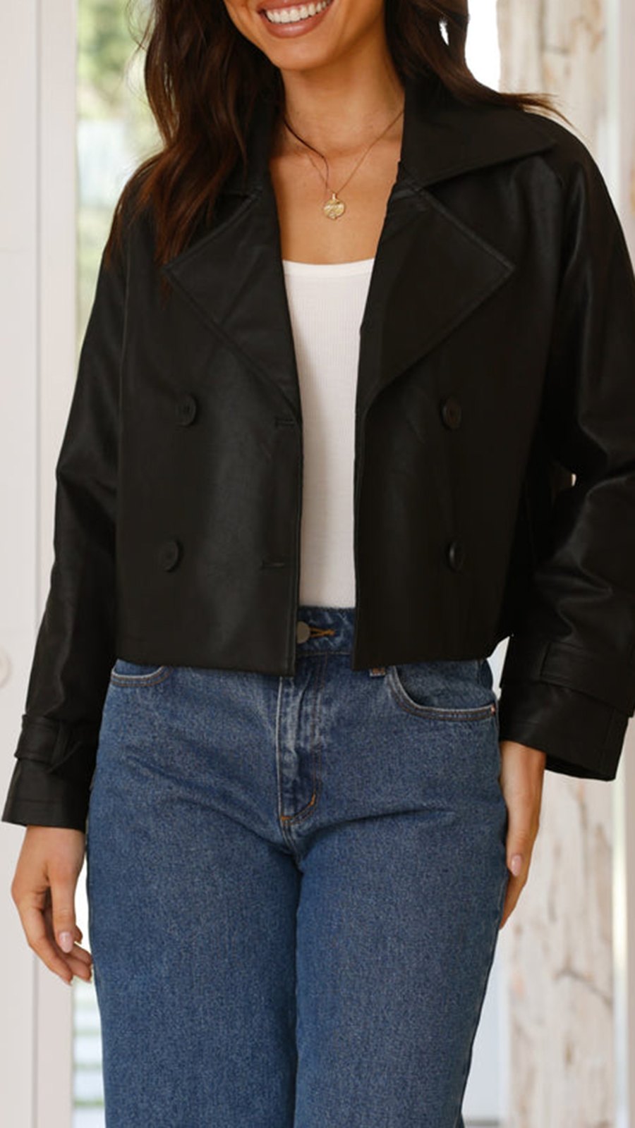 Quintana Cropped Trench Jacket - Black