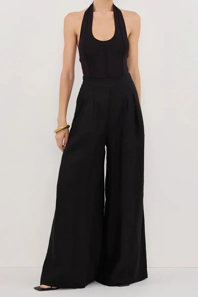 CODY BLACK WIDE LINEN PANT