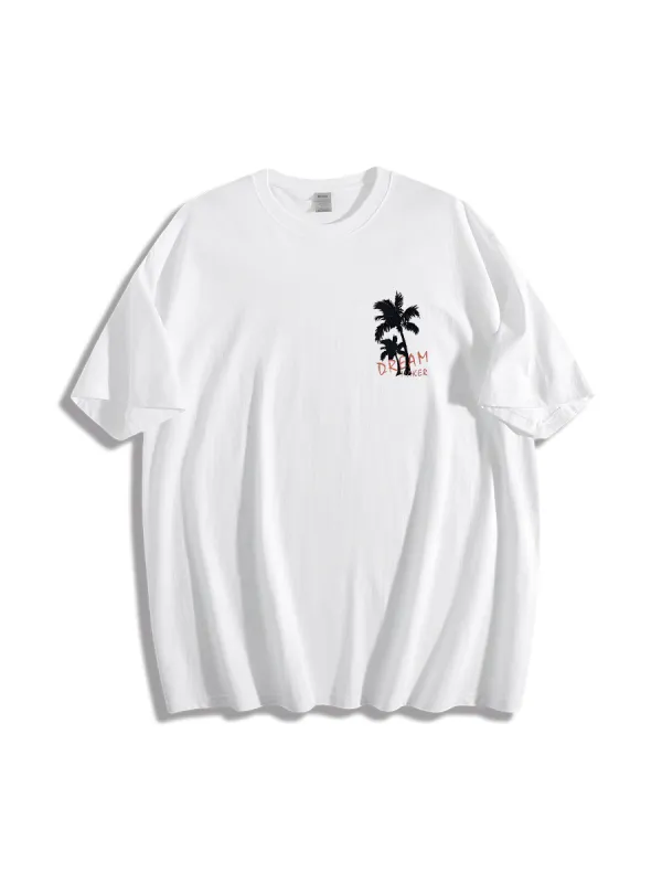 Men'S Letter Palm Tree Car Graphic Printed Crew Neck Short Sleeves T-Shirt