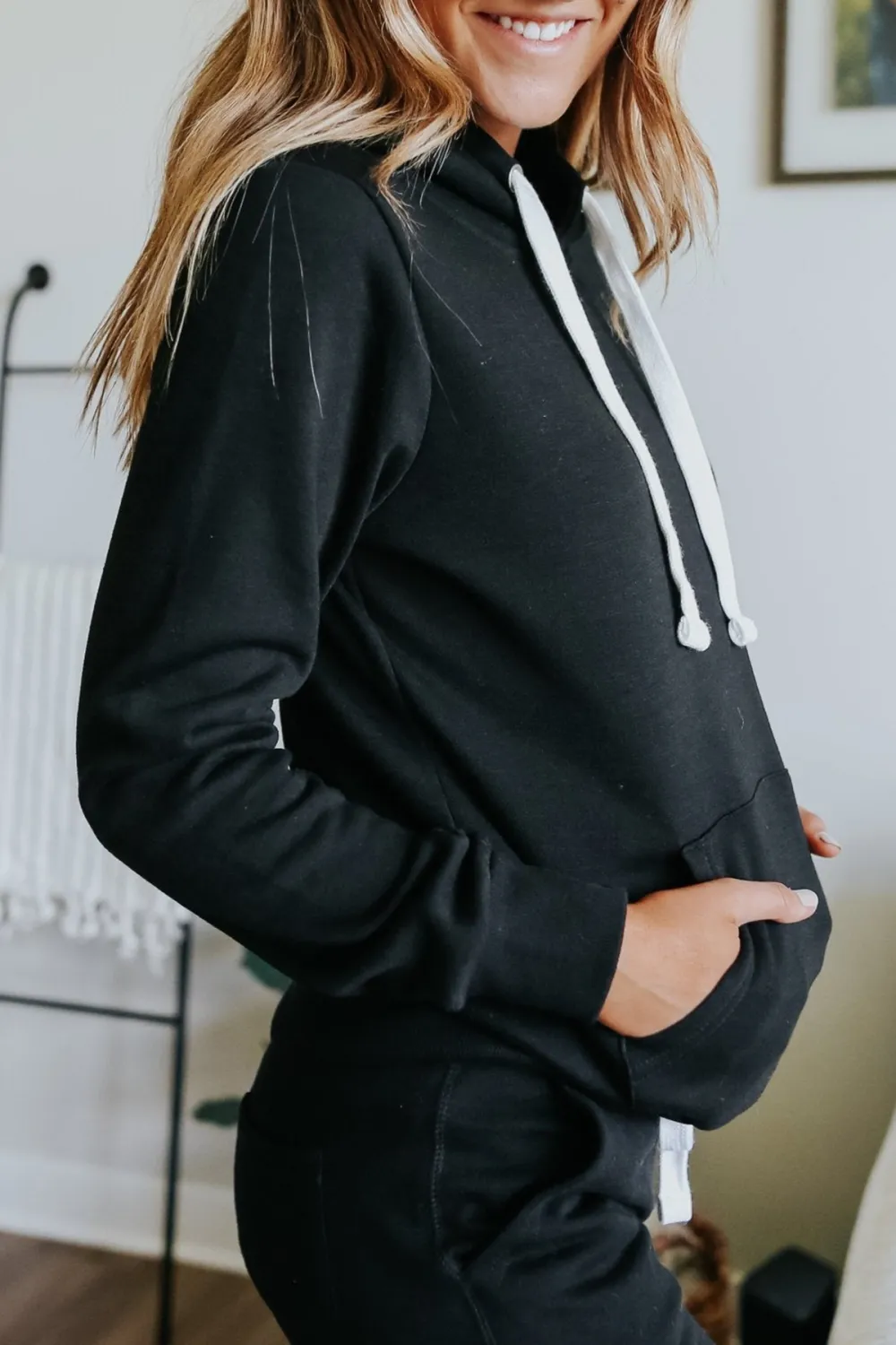 Drawstring Black Fleece Hoodie