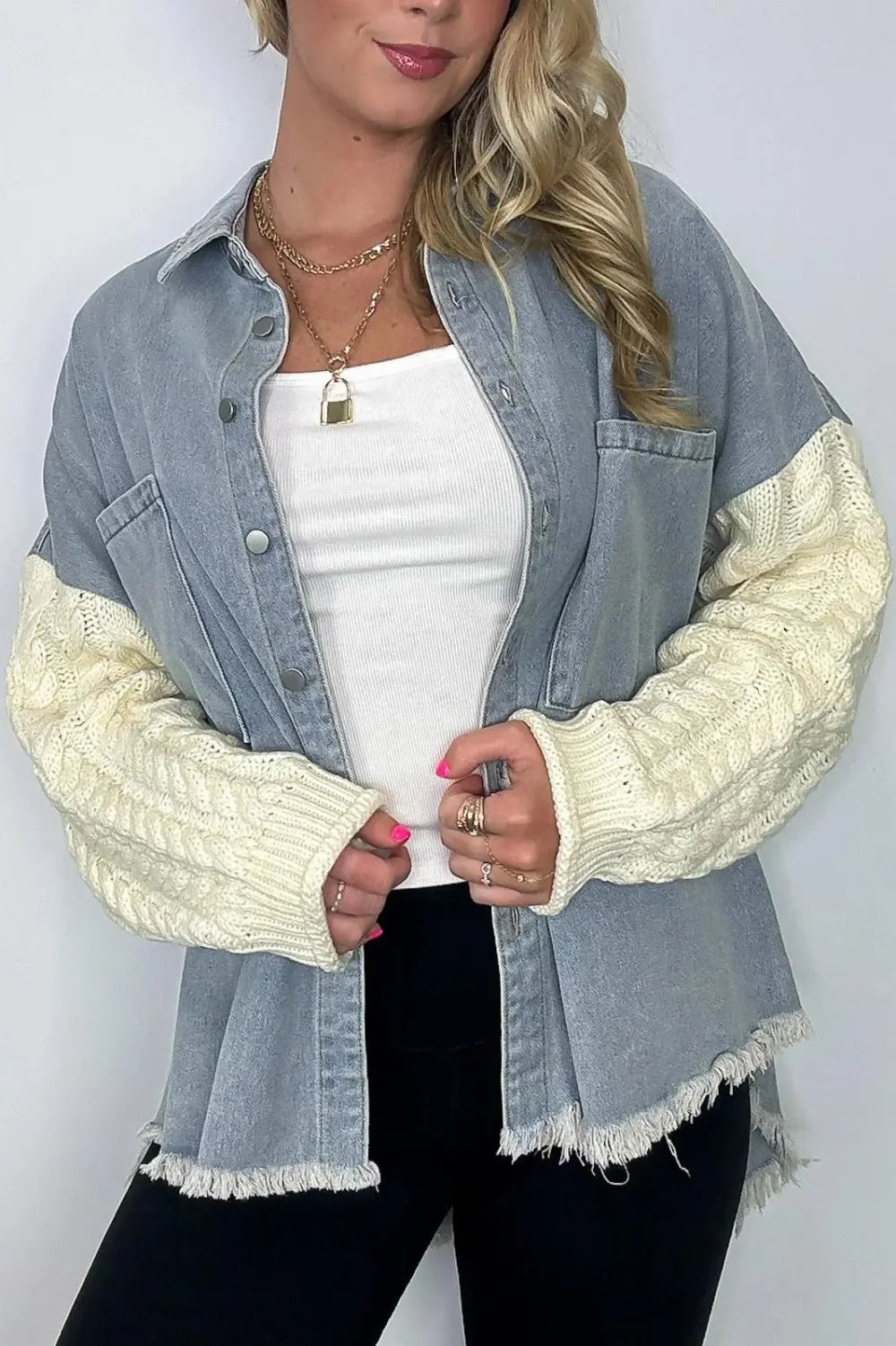 Contrast Knit Denim Jacket