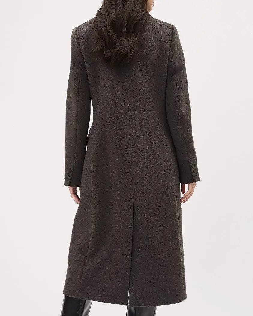 Double-Breasted Long Wool Coat - Dark Funghi