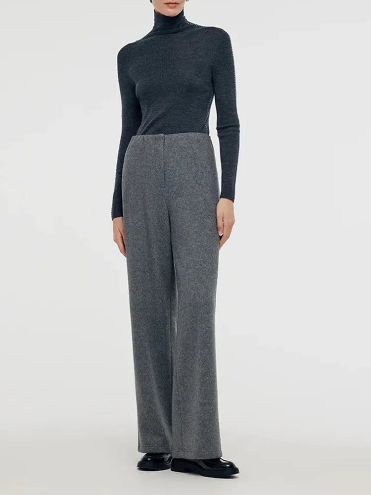 Wool Blend Straight Women Pants