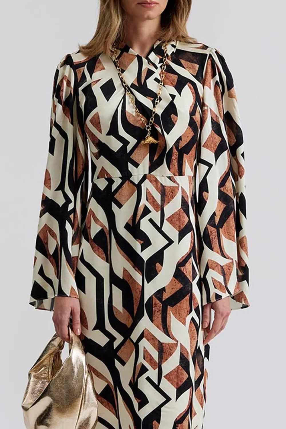 Geometric Print Wrap Midi Dress