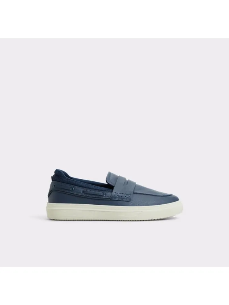 Blue Simple Pebble-Grain Leather Shoes