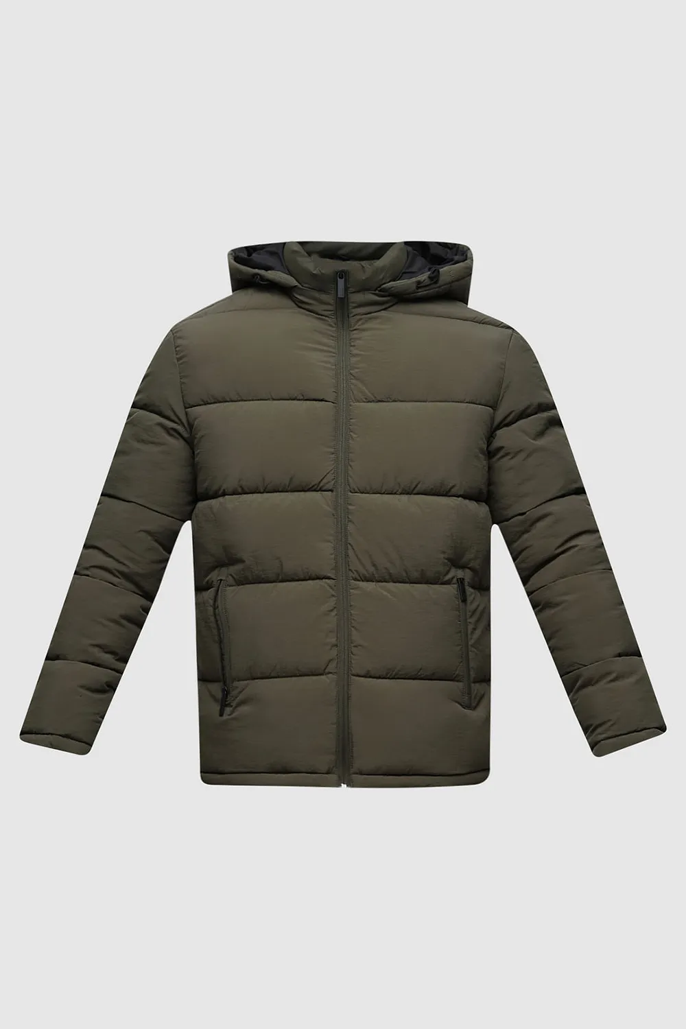 Green Hooded High-Neck Puffer Jacket