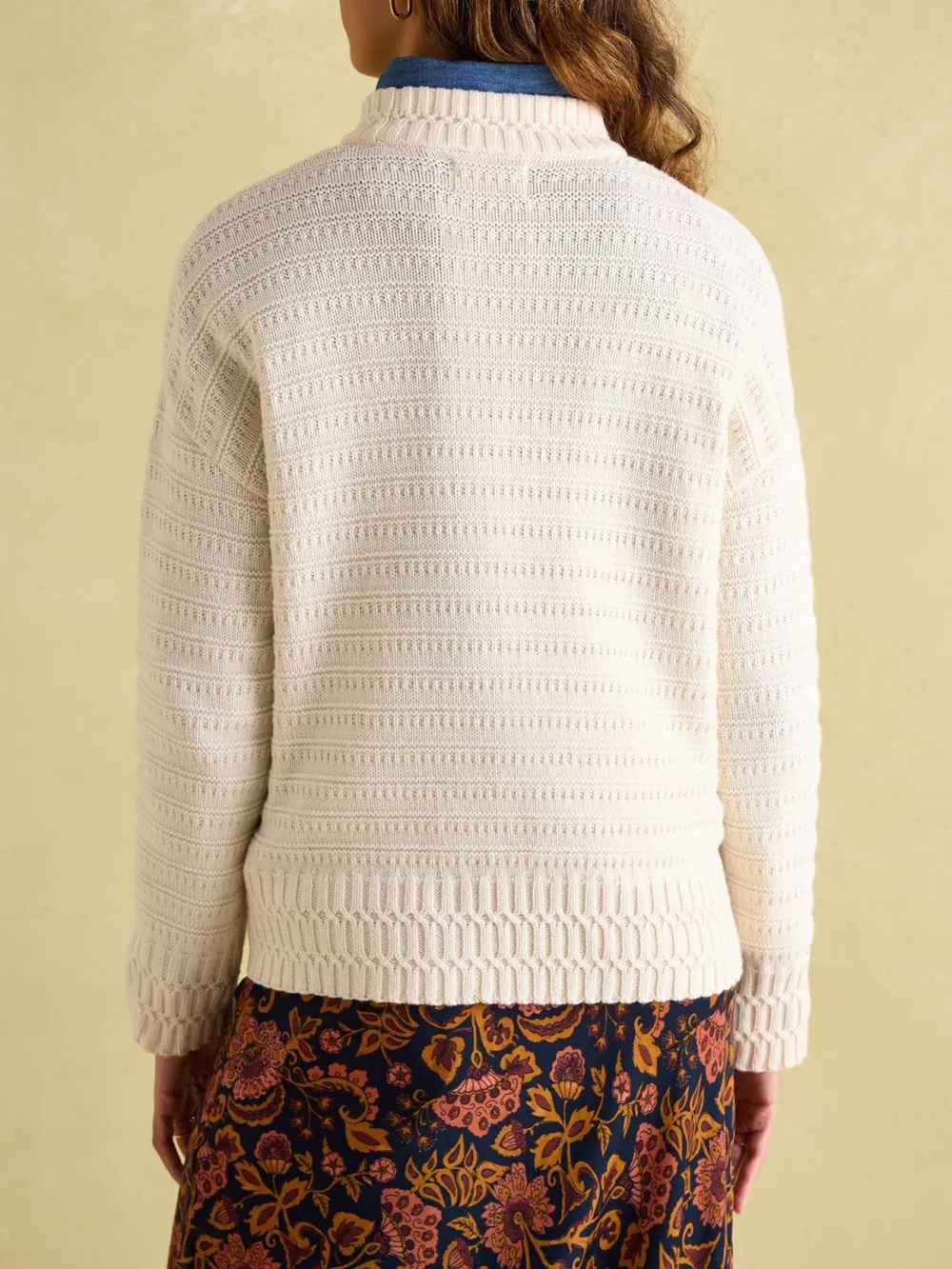 Bernie Cream Crew Neck Textured Jumper Contains Merino Wool