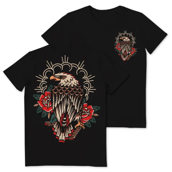 Vintage Floral Eagle Print Short-sleeved T-shirt