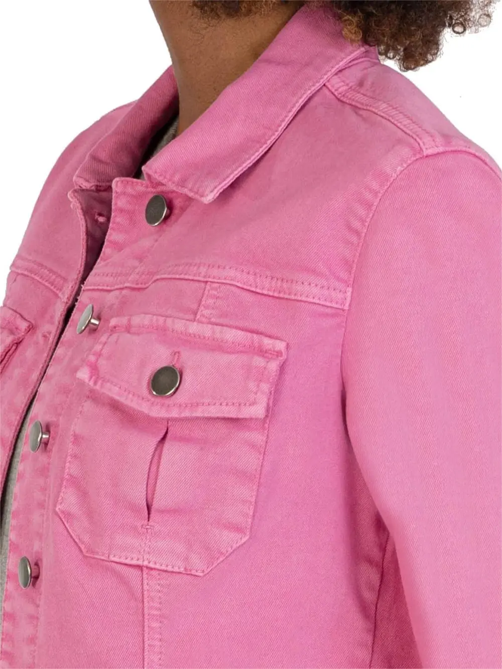 Rosy Pink Hem Cotton Blend Trucker Jacket