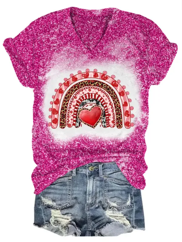 Women's Valentine's Day Glitter Casual T-Shirt