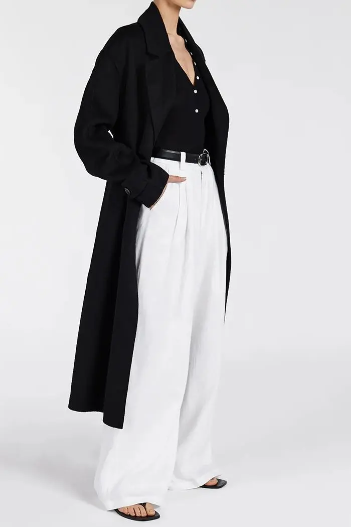 MILES BLACK WOOL WRAP COAT