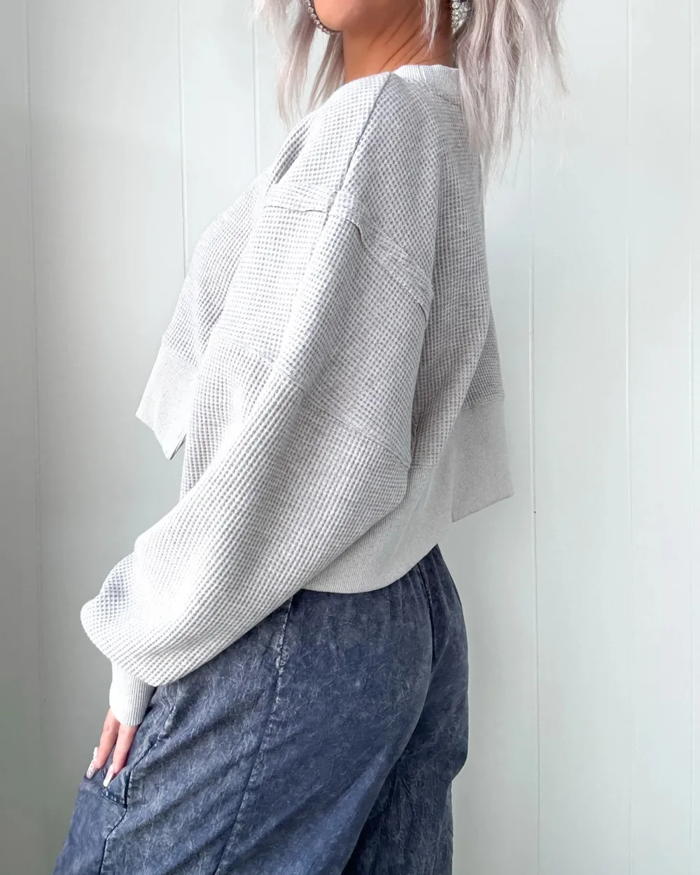 Charming Class Waffle Knit Top - Grey