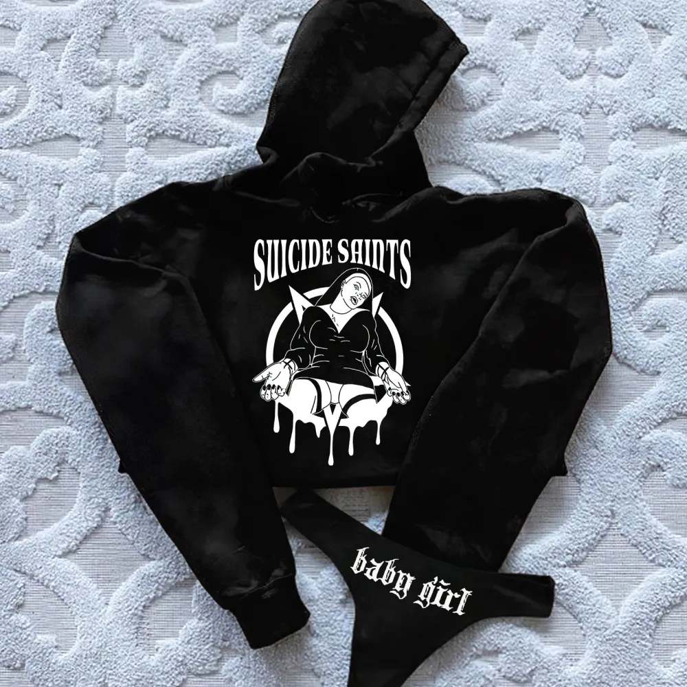 Suicide Saints Printed Women's Cropped Hoodie & Thong Sets