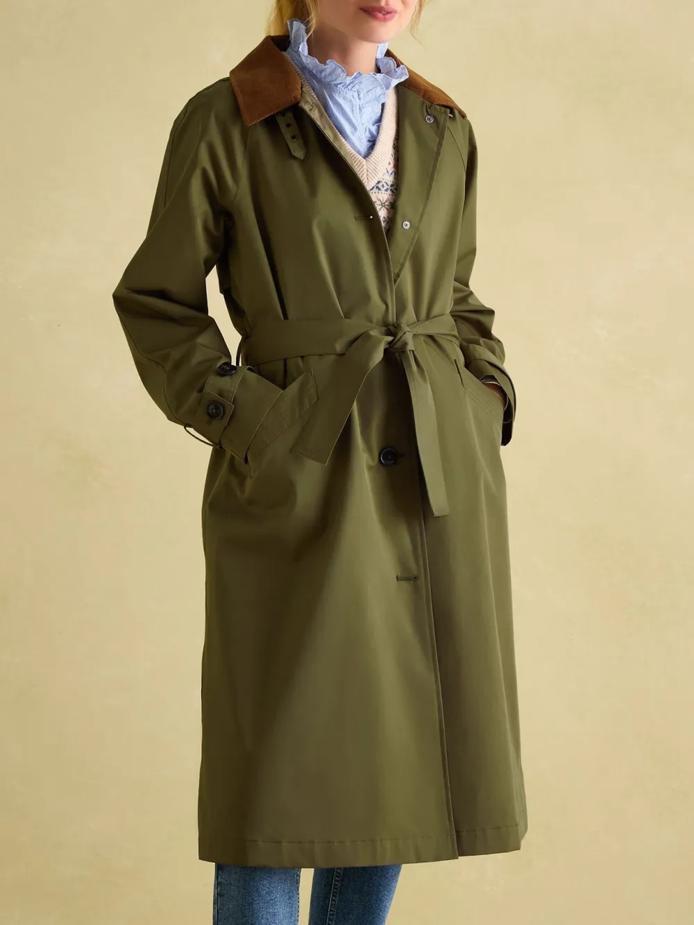 Epwell Green Waterproof Belted Trench Coat