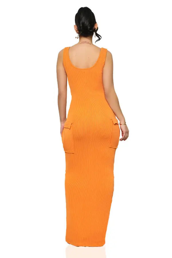 Rest N' Play Ribbed Dress (Orange)-FINAL SALE