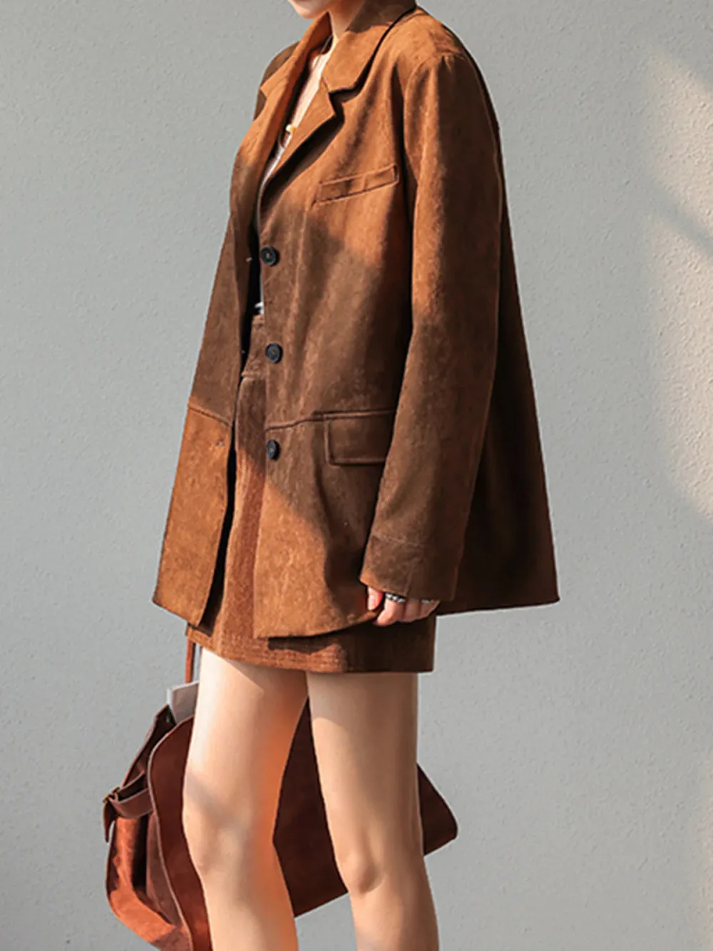 Suede Button Up Lapel Blazer