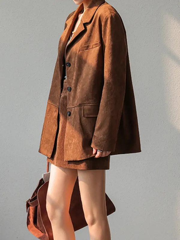 Suede Button Up Lapel Blazer