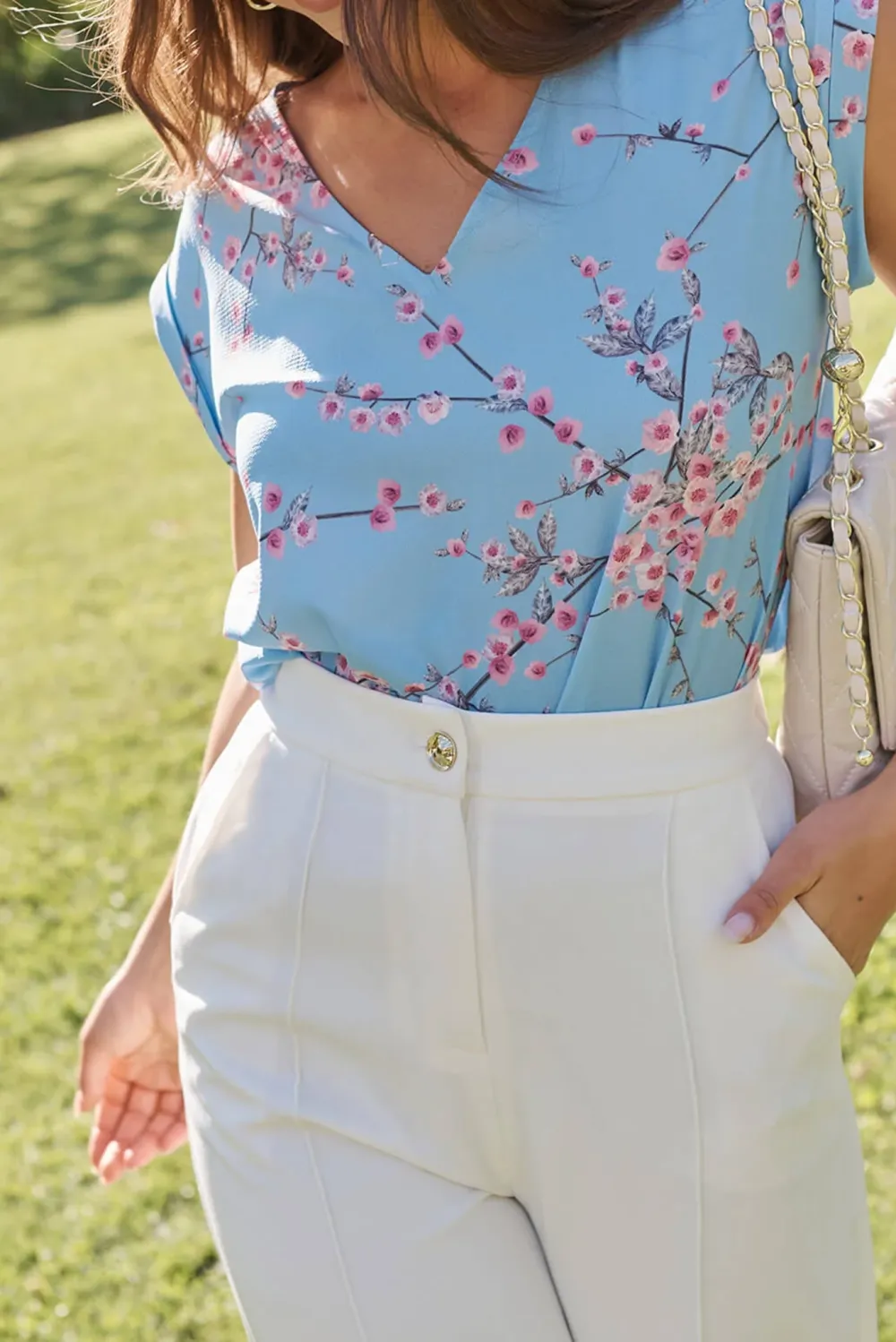 Light Blue Floral Print Sleeveless Top