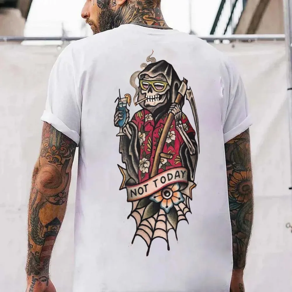 Not Today Grim Reaper Skull Print Men's T-shirt