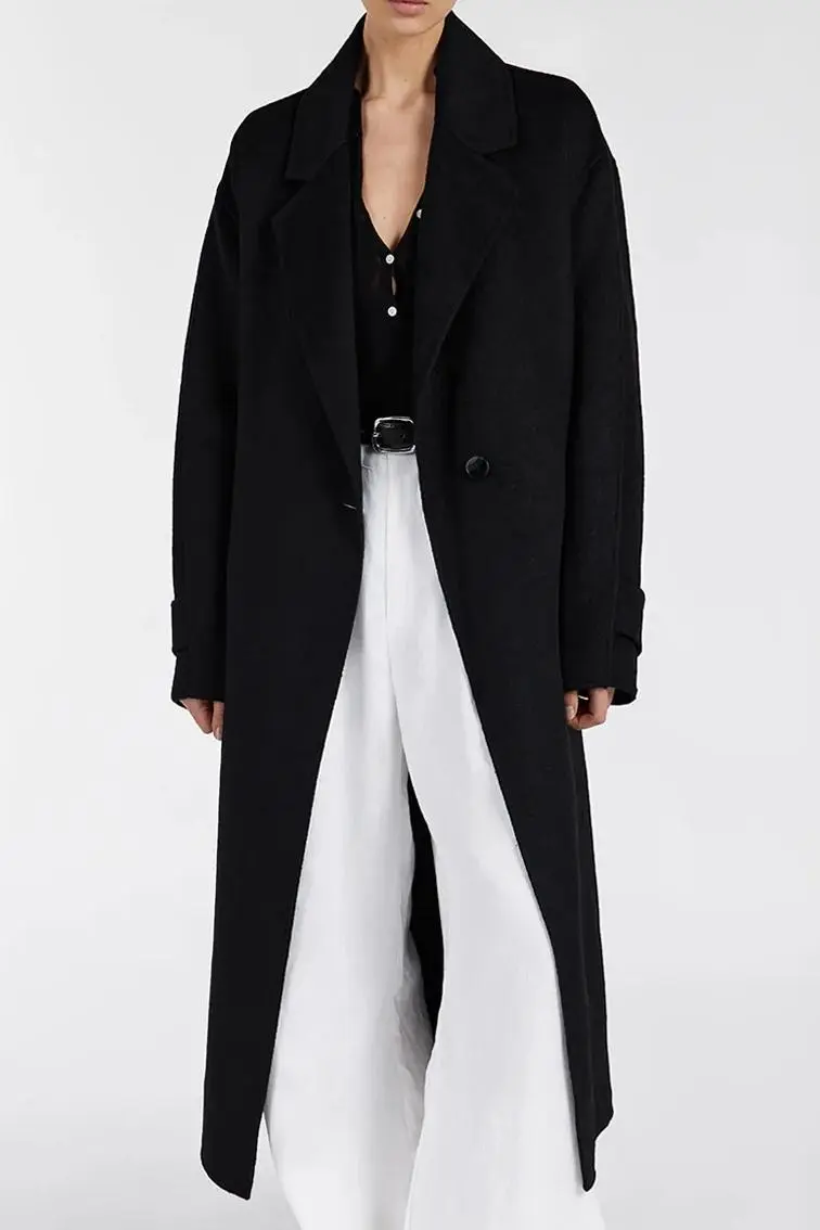 MILES BLACK WOOL WRAP COAT