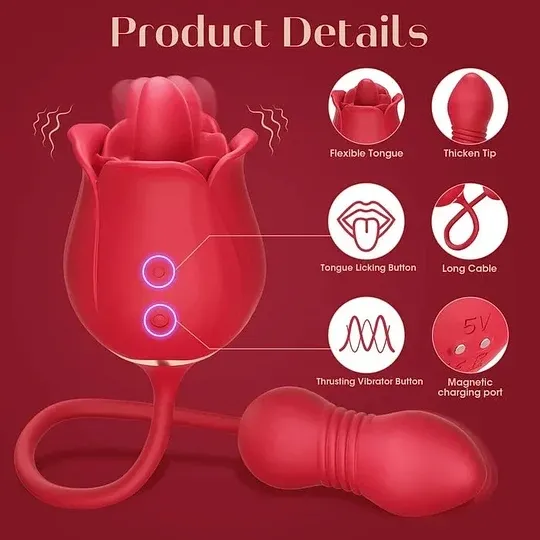 LickMaster 2.0 Tongue Licking Thrusting Vibrating Rose Extender