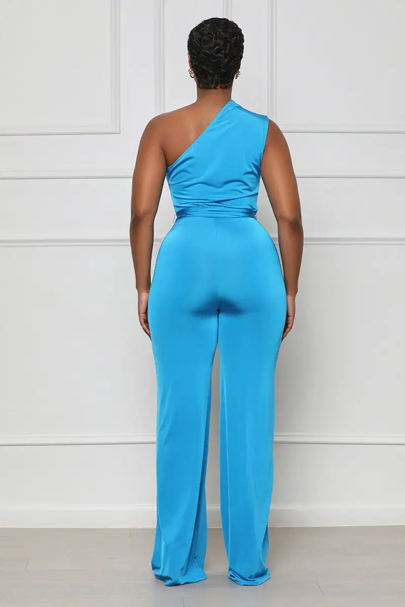 The Moment One Shoulder Jumpsuit (Aqua)-FINAL SALE