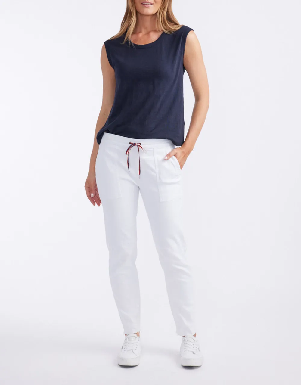 Cara Raw Hem Denim Jogger - White