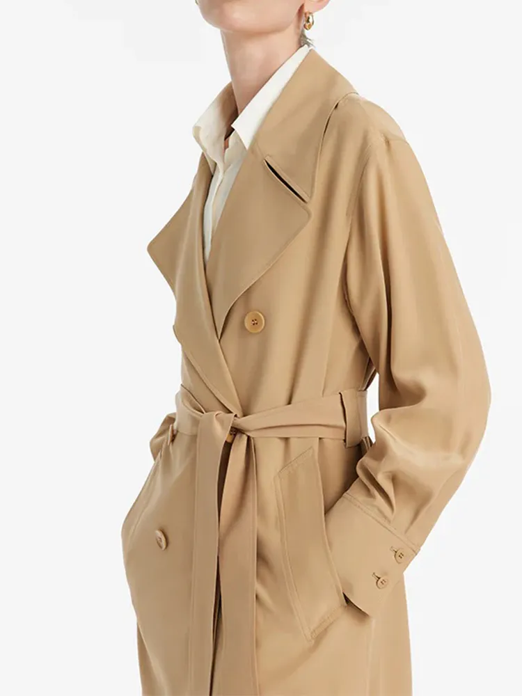 Mulberry Silk Women Trench Coat With Belt