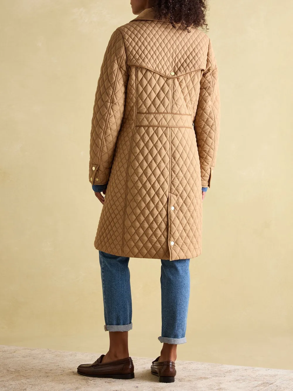 Rosewell Tan Brown Showerproof Longline Diamond Quilted Coat