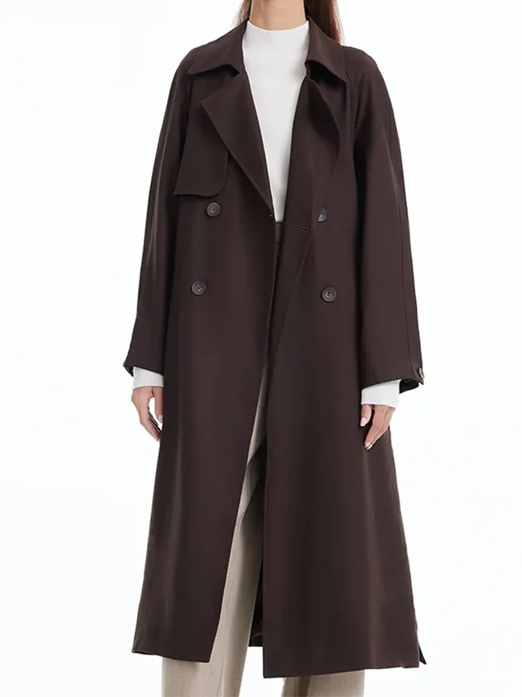 Brown Worsted Wool Trench Coat