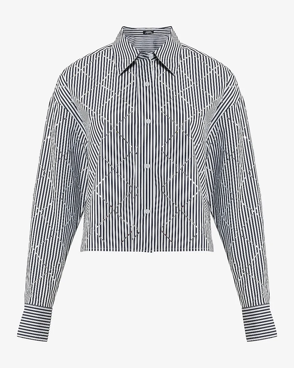 Embellished Striped Cropped Boyfriend Portofino Shirt