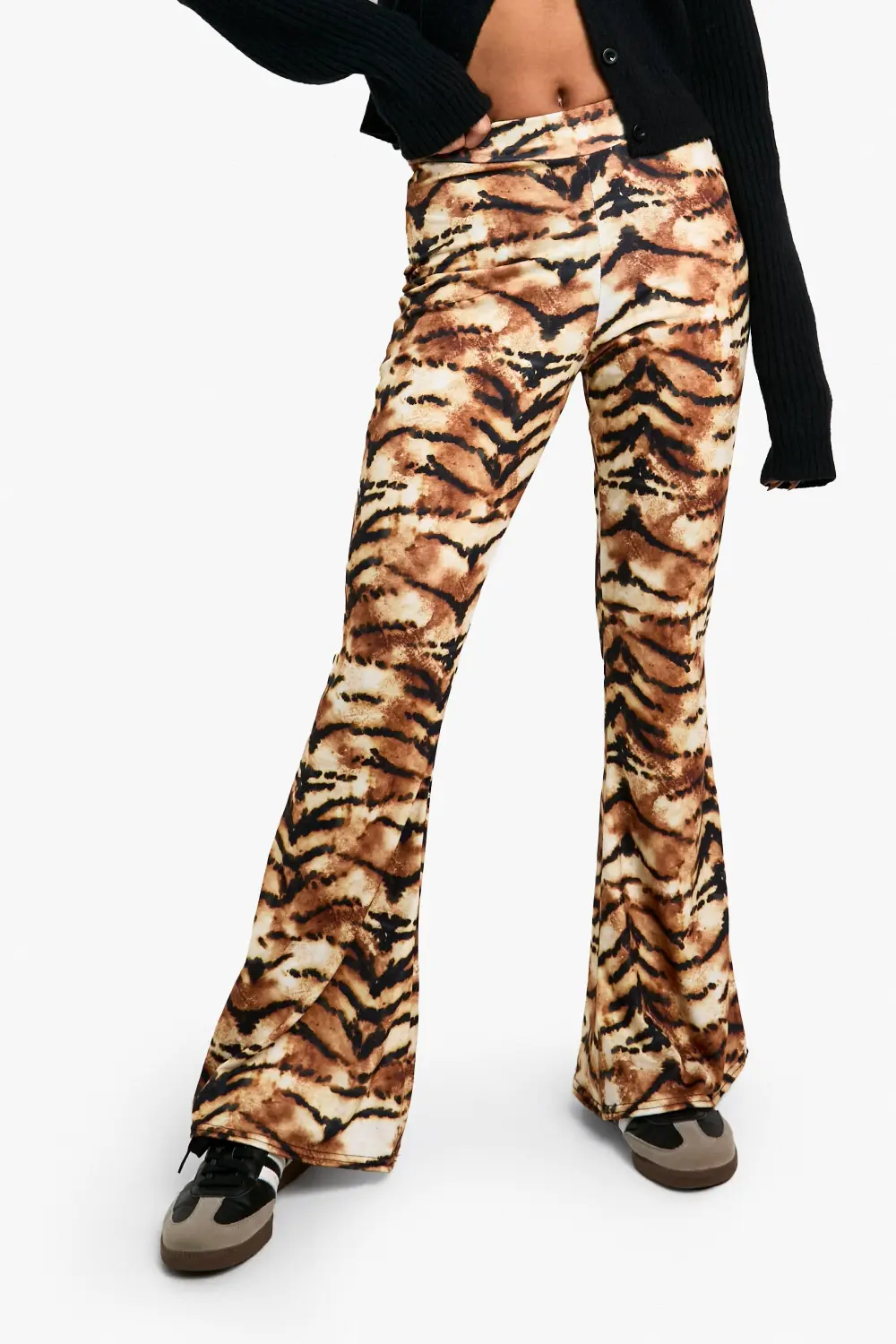 ANIMAL PRINT HIGH WAIST BASIC FIT & FLARE TROUSER