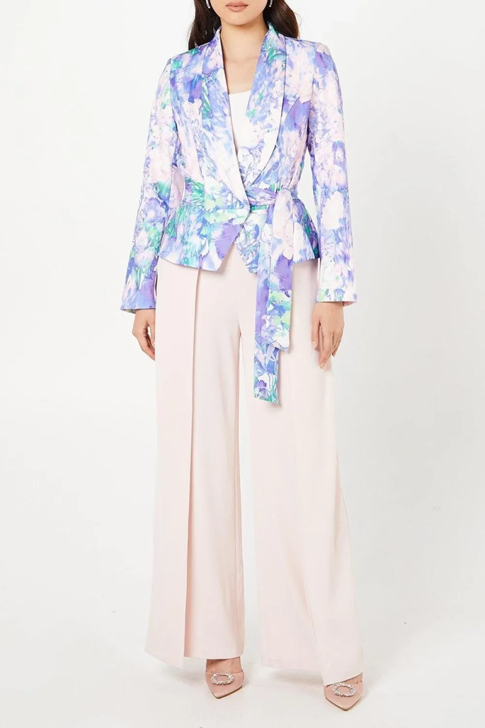 Printed Tie Waist Blazer