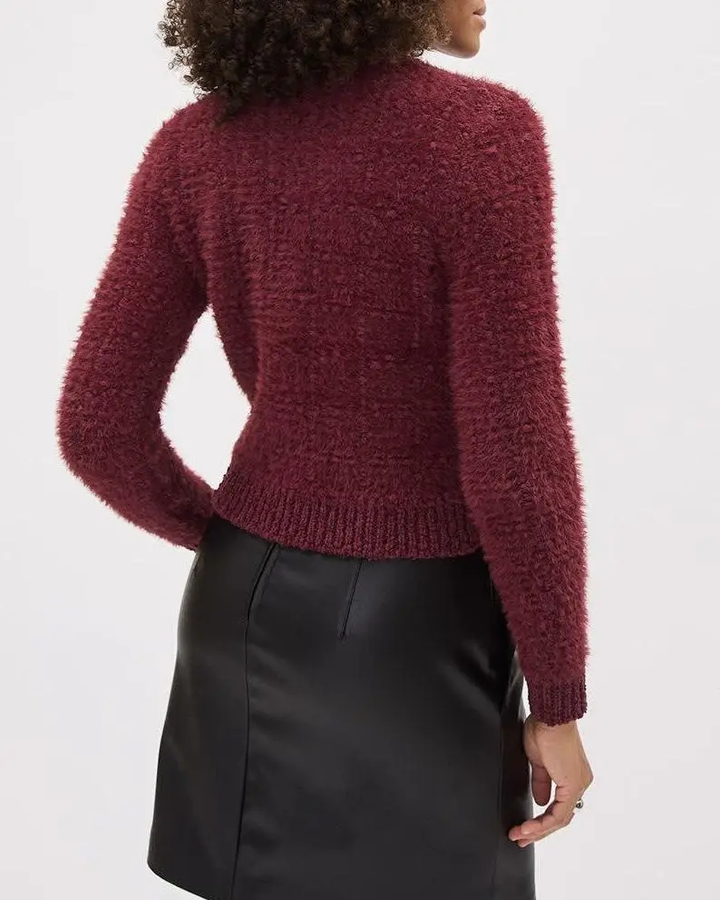 Long-Sleeve Crew-Neck Feather-Yarn Sweater