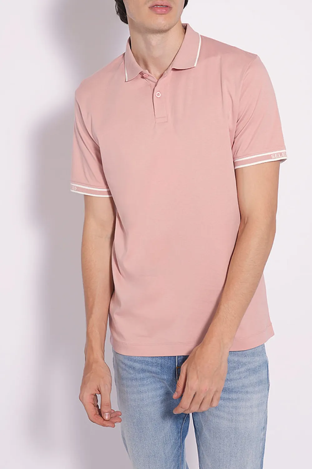 Pink Logo Text Print Cotton Polo