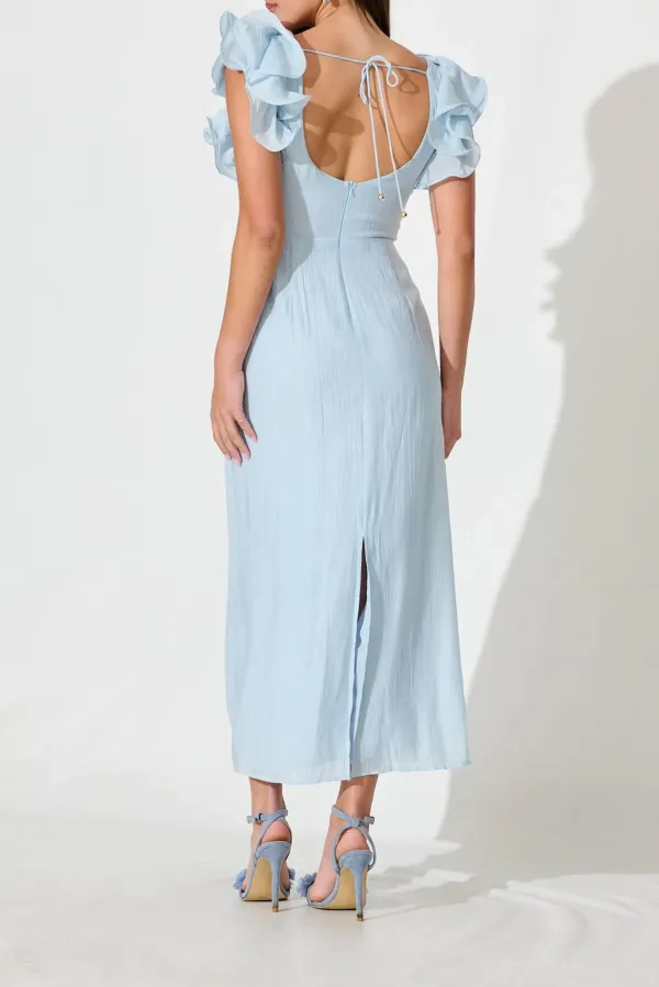 Light Blue Ruffled Sleeve Maxi Dress