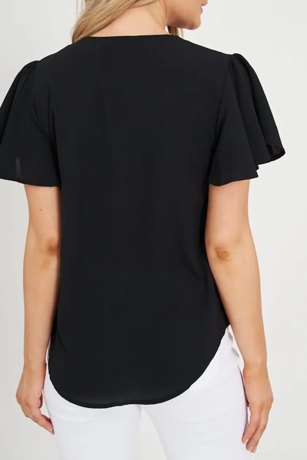 Black Zip Front Short Sleeve Blouse